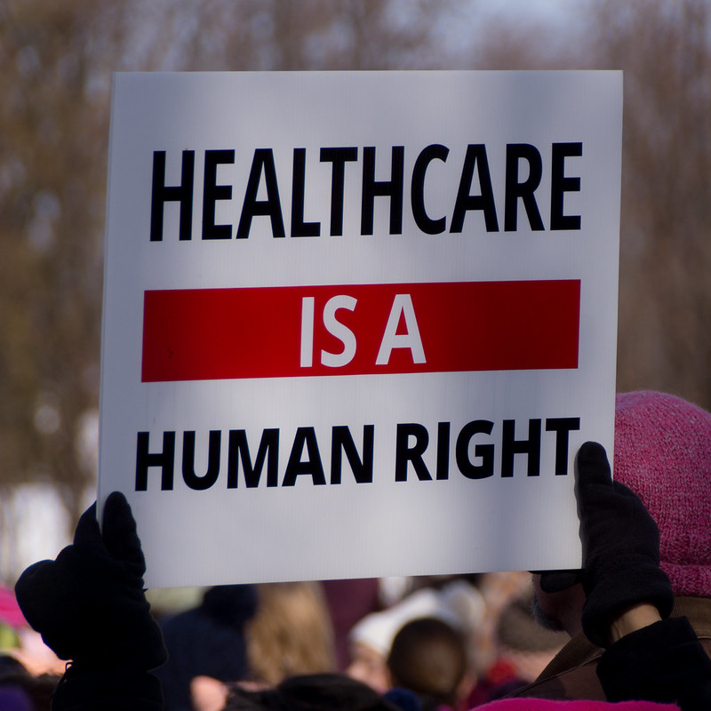 Healthcare is a human right - cartello ad una manifestazione